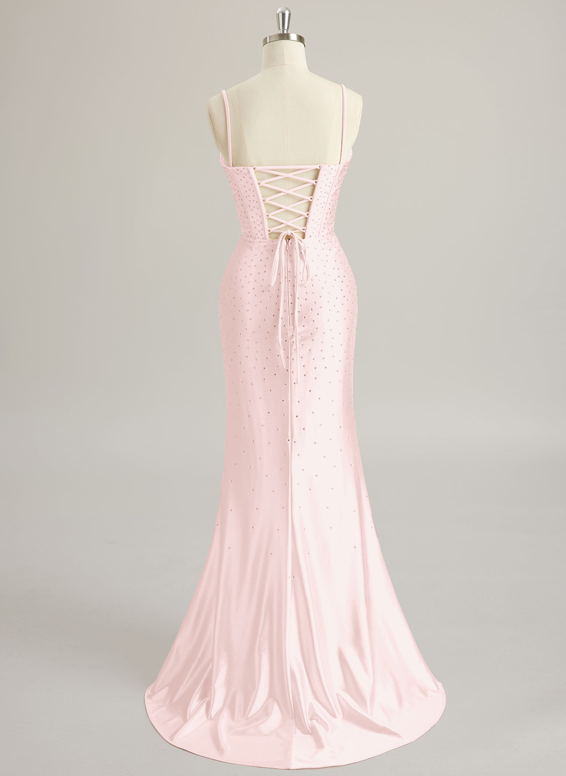 Trumpet/Mermaid V-Neck Sweep Train Silky Satin Prom Dresses With Pleated Rhinestone