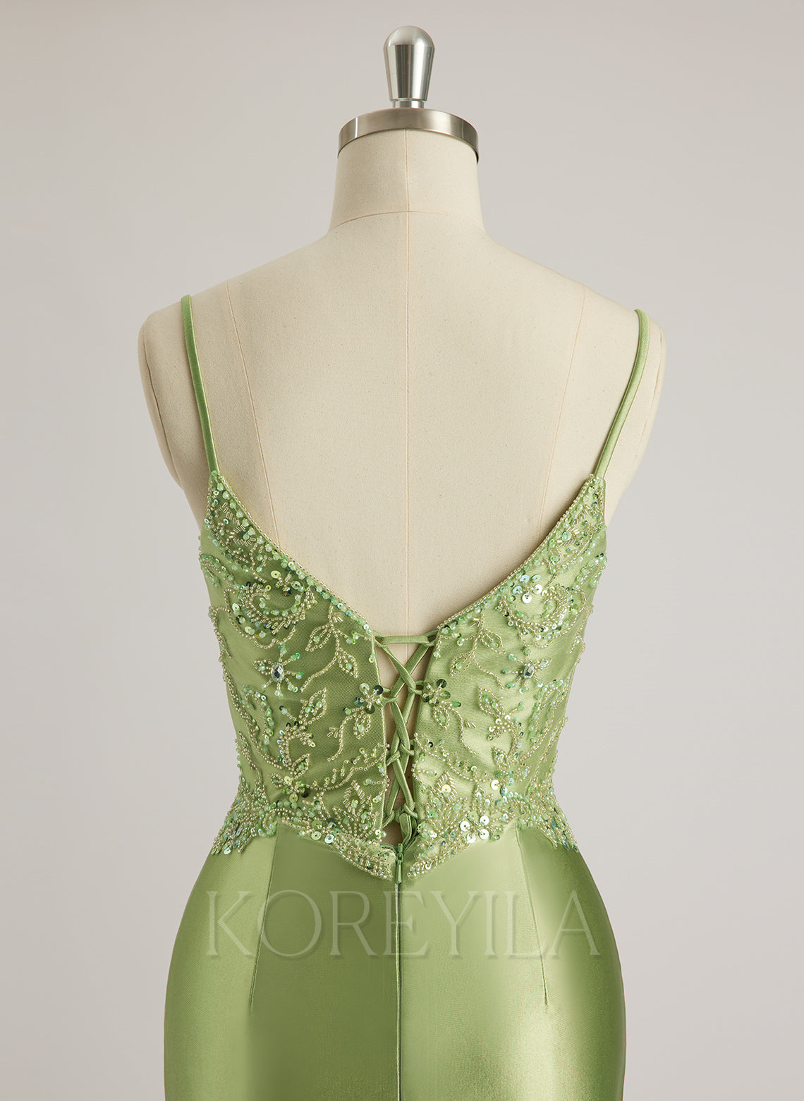 Trumpet/Mermaid V-Neck Sweep Train Silky Satin Prom Dresses With Rhinestone Beading Sequins