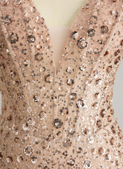 Trumpet/Mermaid V-Neck Sweep Train Sequin Prom Dresses With Sequins