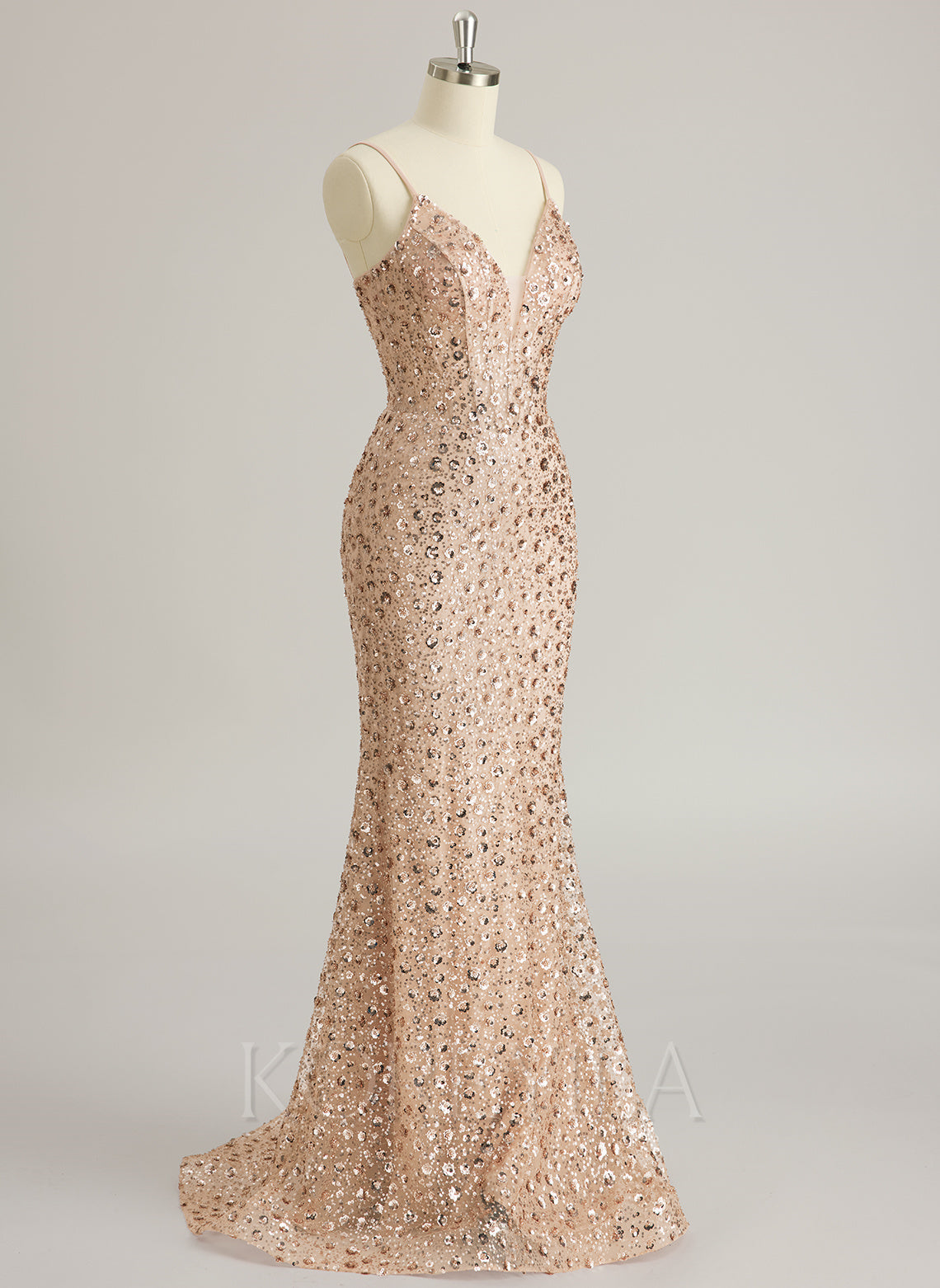 Trumpet/Mermaid V-Neck Sweep Train Sequin Prom Dresses With Sequins