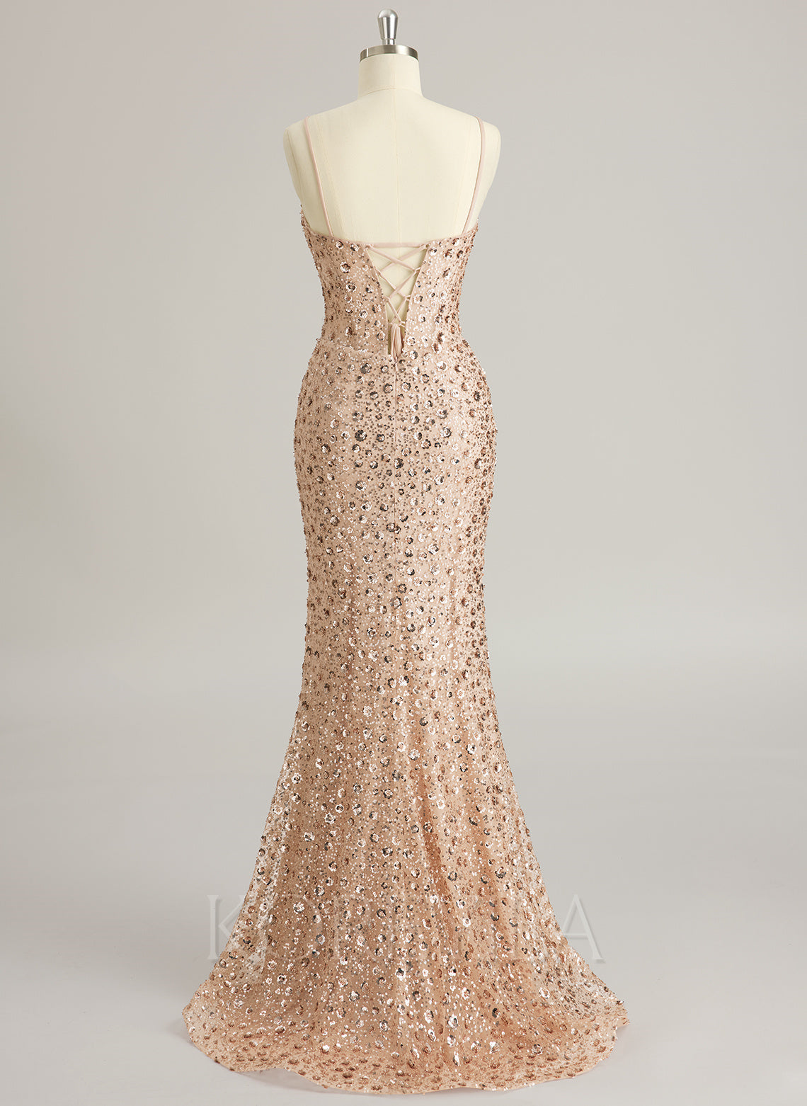 Trumpet/Mermaid V-Neck Sweep Train Sequin Prom Dresses With Sequins