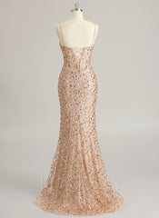 Trumpet/Mermaid V-Neck Sweep Train Sequin Prom Dresses With Sequins