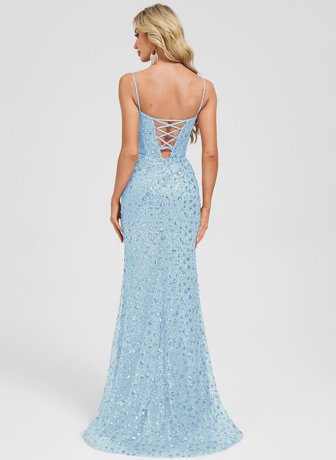 Trumpet/Mermaid V-Neck Sweep Train Sequin Prom Dresses With Sequins