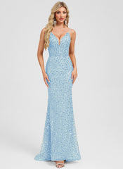 Trumpet/Mermaid V-Neck Sweep Train Sequin Prom Dresses With Sequins