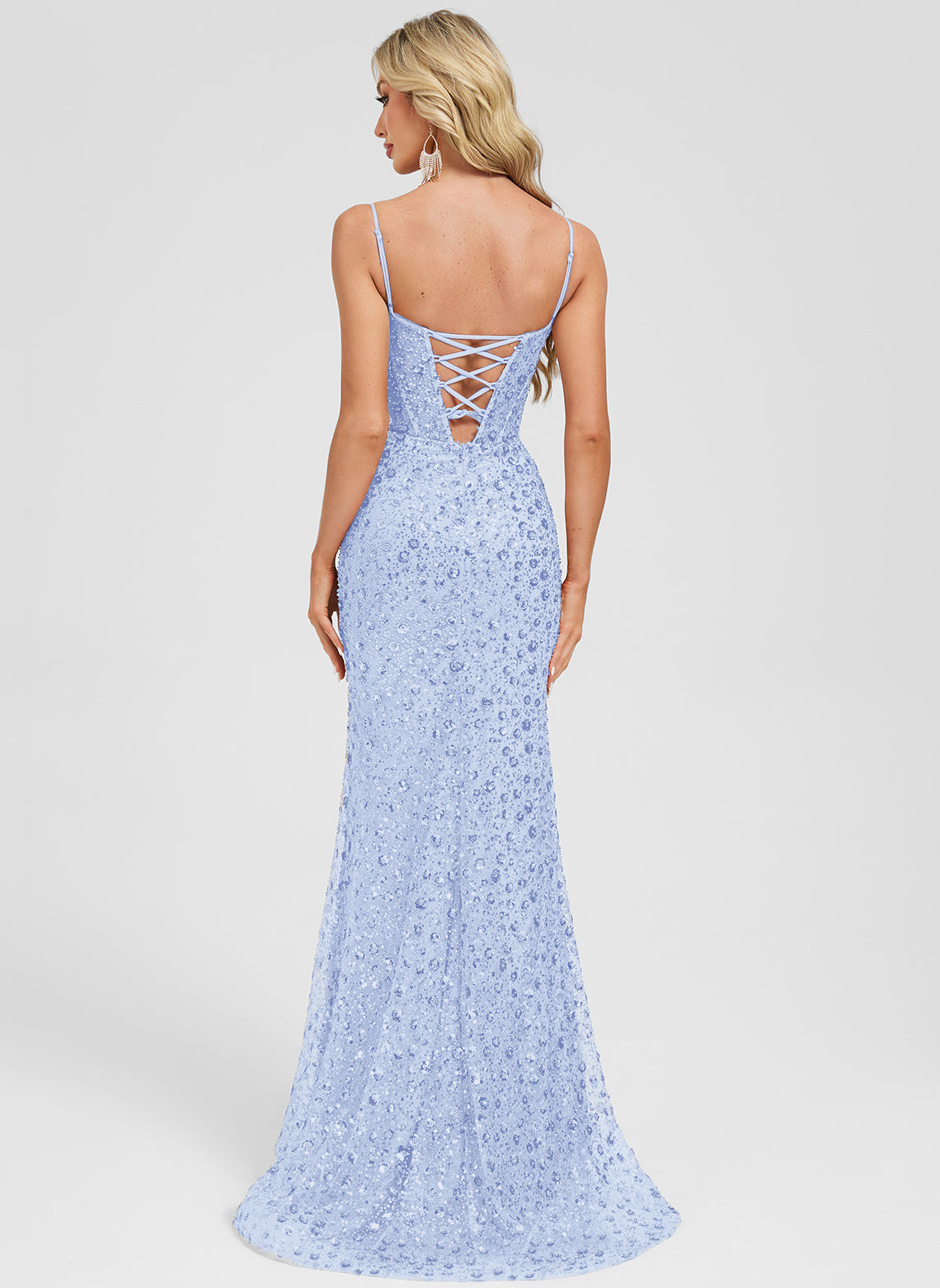 Trumpet/Mermaid V-Neck Sweep Train Sequin Prom Dresses With Sequins