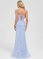 Trumpet/Mermaid V-Neck Sweep Train Sequin Prom Dresses With Sequins