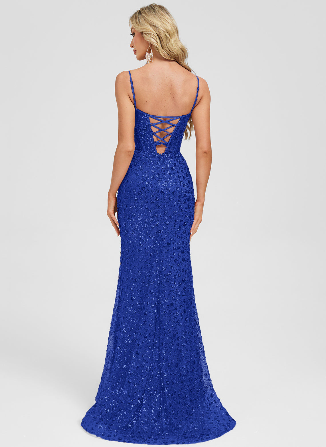 Trumpet/Mermaid V-Neck Sweep Train Sequin Prom Dresses With Sequins