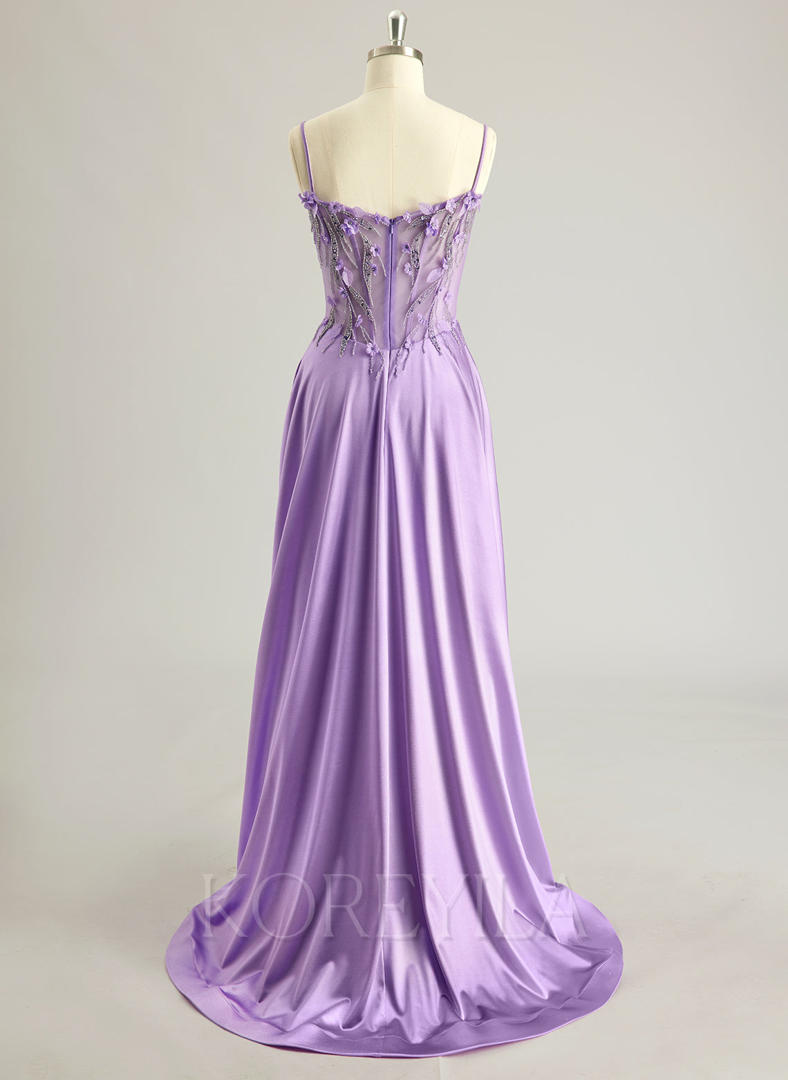 A-line Sweetheart Sweep Train Silky Satin Prom Dresses With Rhinestone 3D Floral Sequins Beading