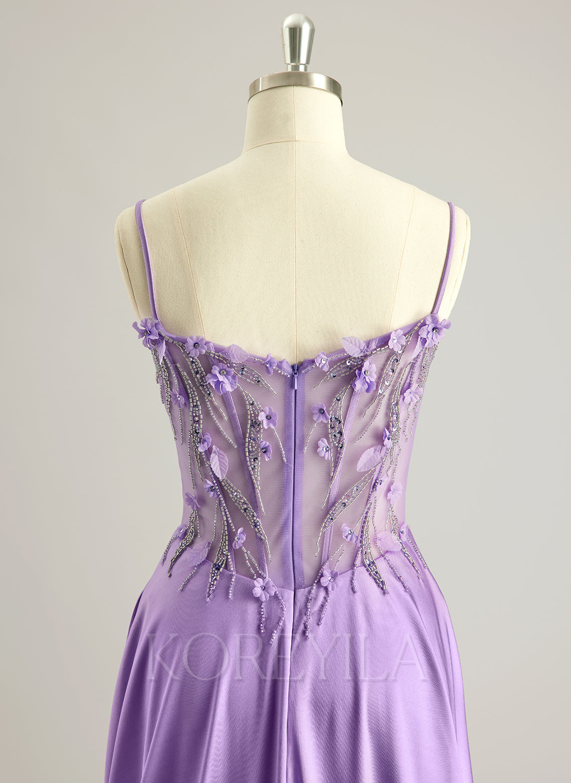 A-line Sweetheart Sweep Train Silky Satin Prom Dresses With Rhinestone 3D Floral Sequins Beading