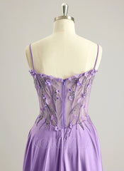A-line Sweetheart Sweep Train Silky Satin Prom Dresses With Rhinestone 3D Floral Sequins Beading