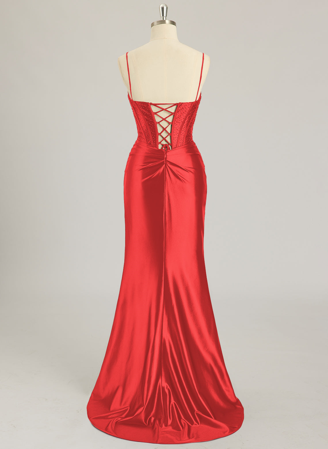 Trumpet/Mermaid V-Neck Sweep Train Silky Satin Prom Dresses With Rhinestone Sequins Beading