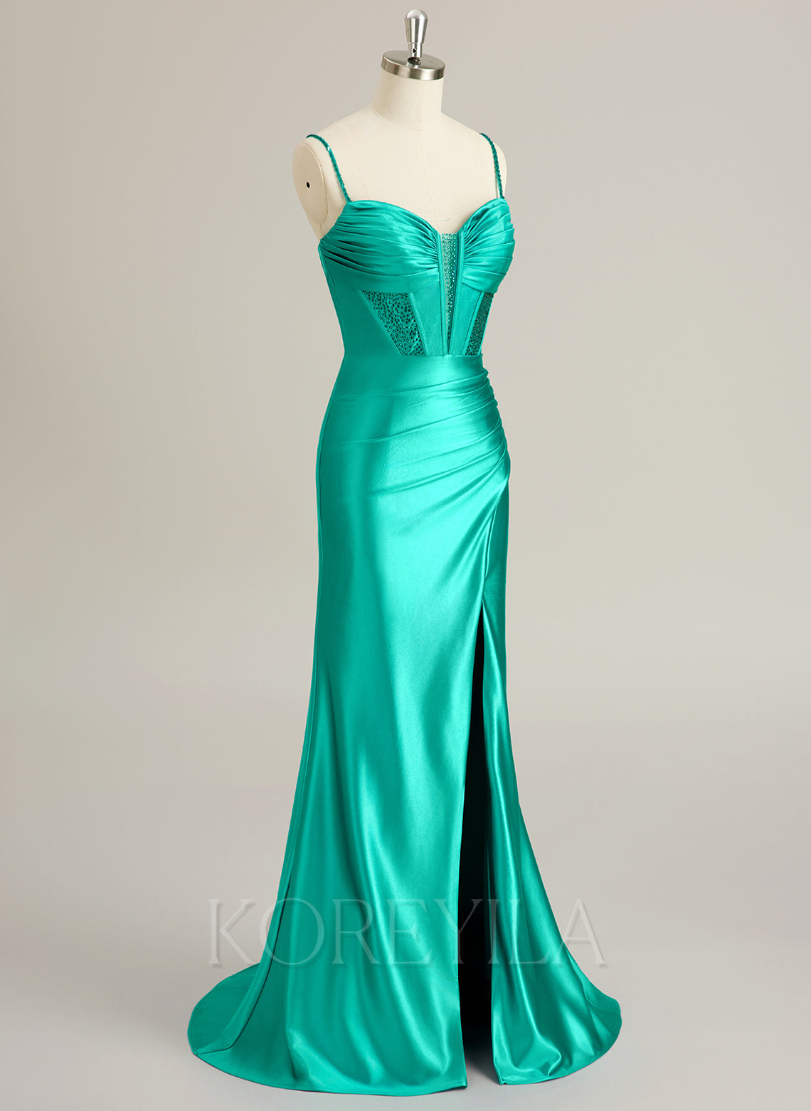 Trumpet/Mermaid Sweetheart Sweep Train Silky Satin Prom Dresses With Pleated Rhinestone