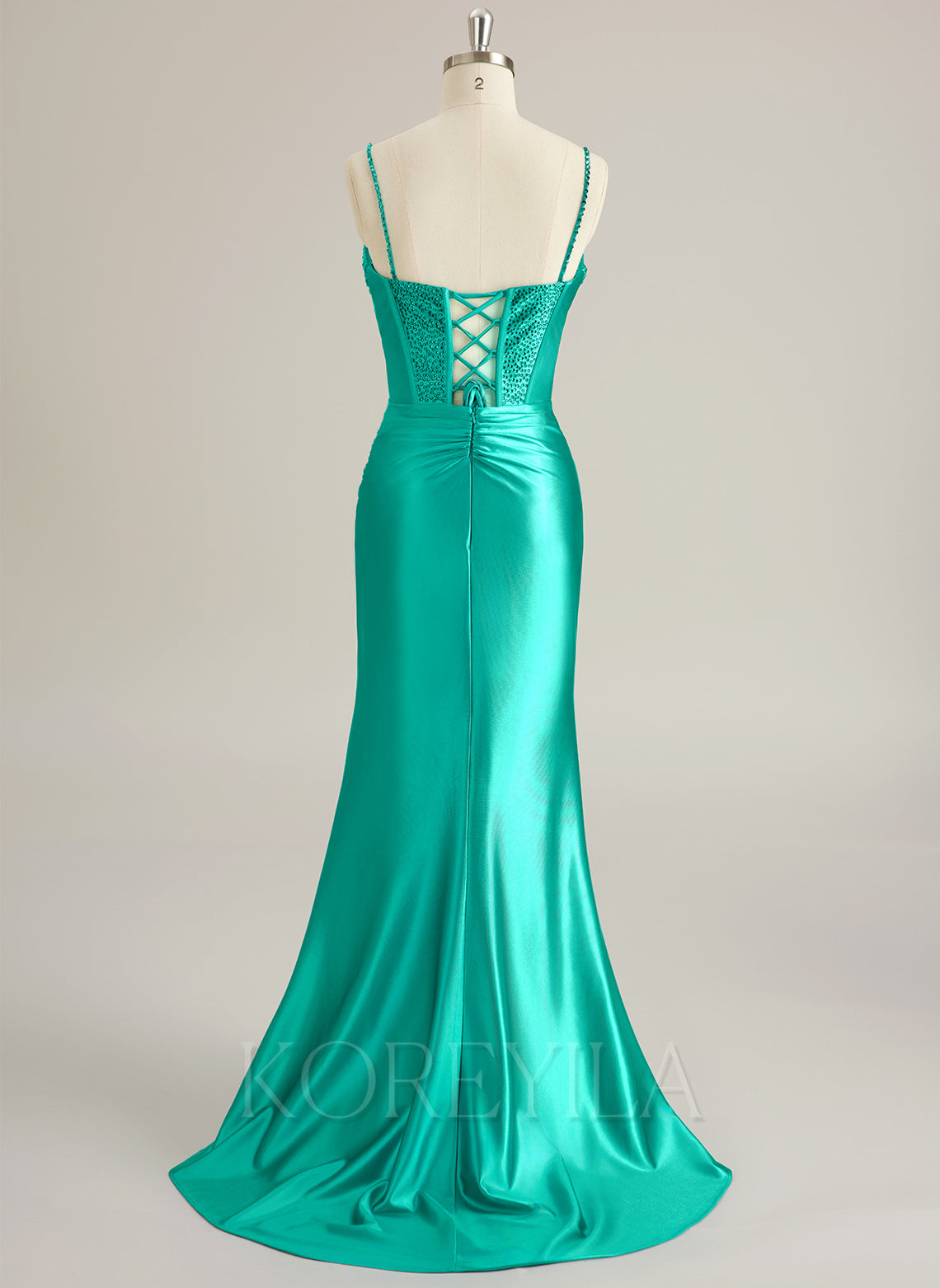 Trumpet/Mermaid Sweetheart Sweep Train Silky Satin Prom Dresses With Pleated Rhinestone