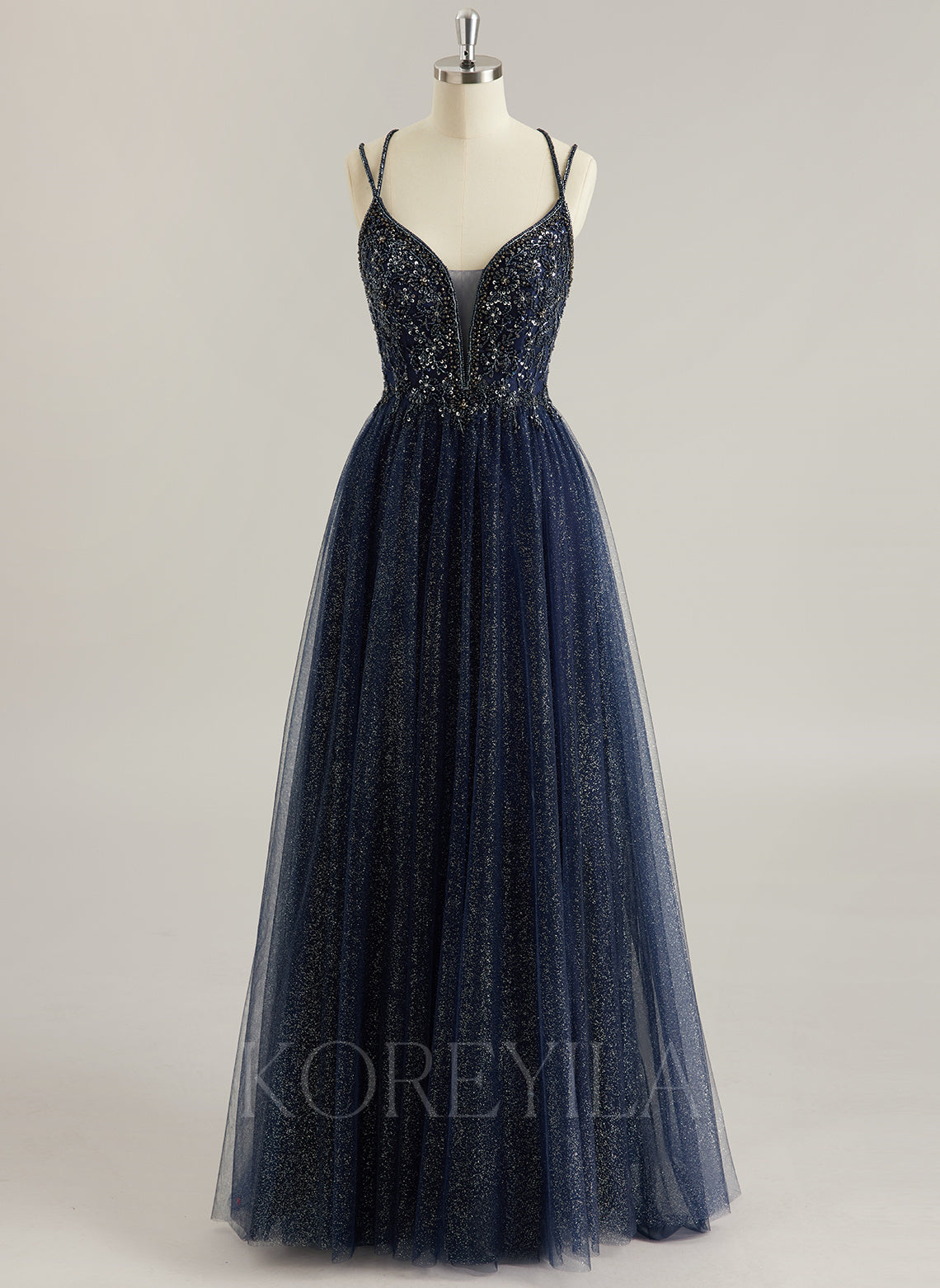 Ball-Gown/Princess V-Neck Sweep Train Tulle Prom Dresses With Rhinestone Beading Sequins