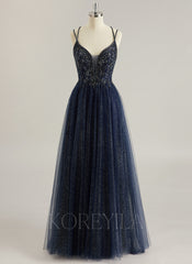 Ball-Gown/Princess V-Neck Sweep Train Tulle Prom Dresses With Rhinestone Beading Sequins