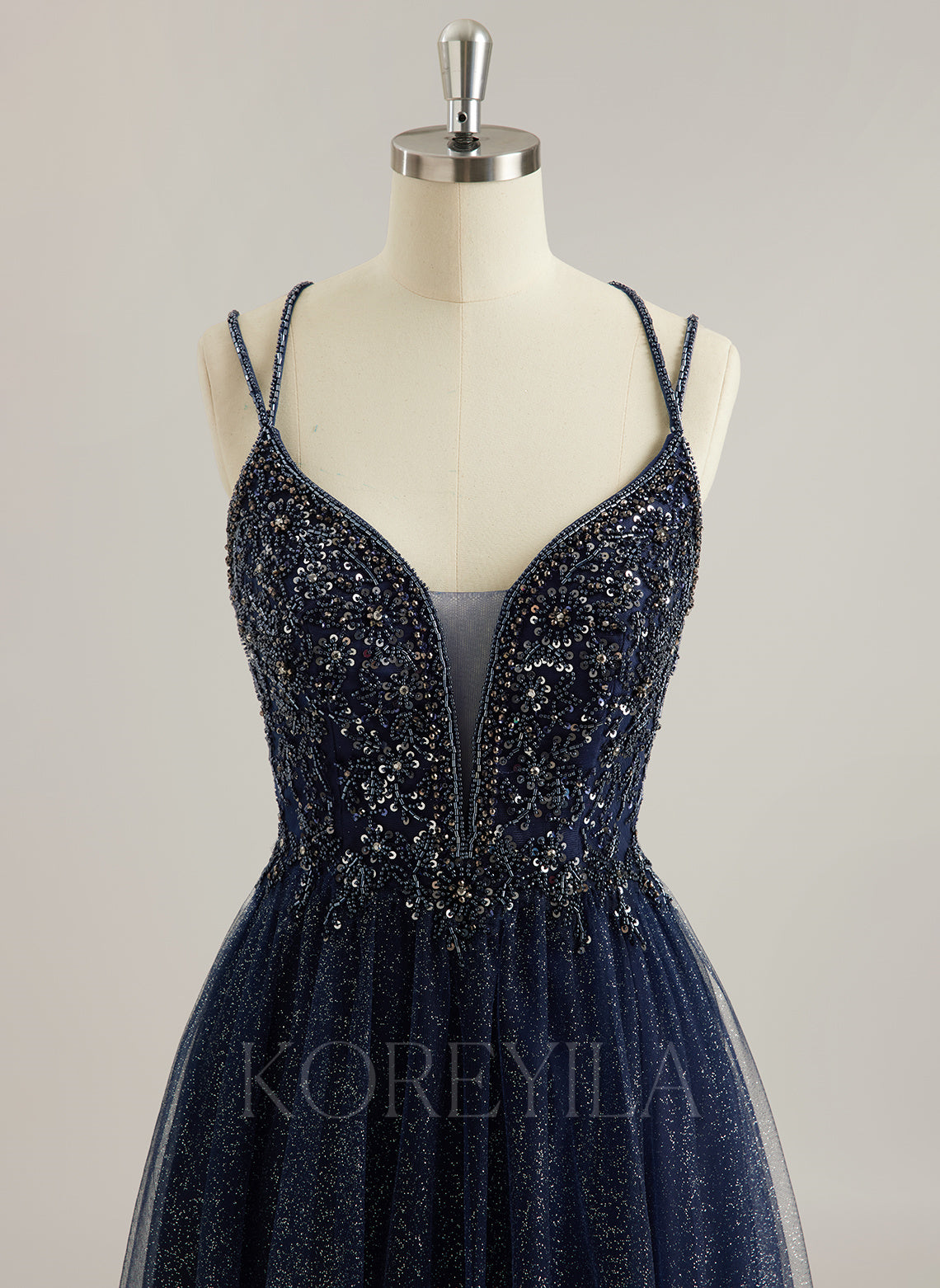 Ball-Gown/Princess V-Neck Sweep Train Tulle Prom Dresses With Rhinestone Beading Sequins