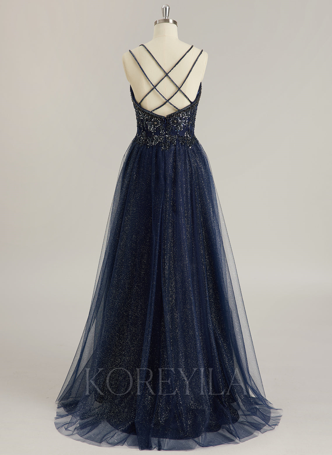 Ball-Gown/Princess V-Neck Sweep Train Tulle Prom Dresses With Rhinestone Beading Sequins