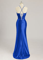 Trumpet/Mermaid Sweetheart Sweep Train Silky Satin Prom Dresses With Sequins Beading