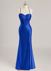 Trumpet/Mermaid Sweetheart Sweep Train Silky Satin Prom Dresses With Sequins Beading