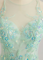 Ball-Gown/Princess Illusion Floor-Length Tulle Prom Dresses With Sequins Beading