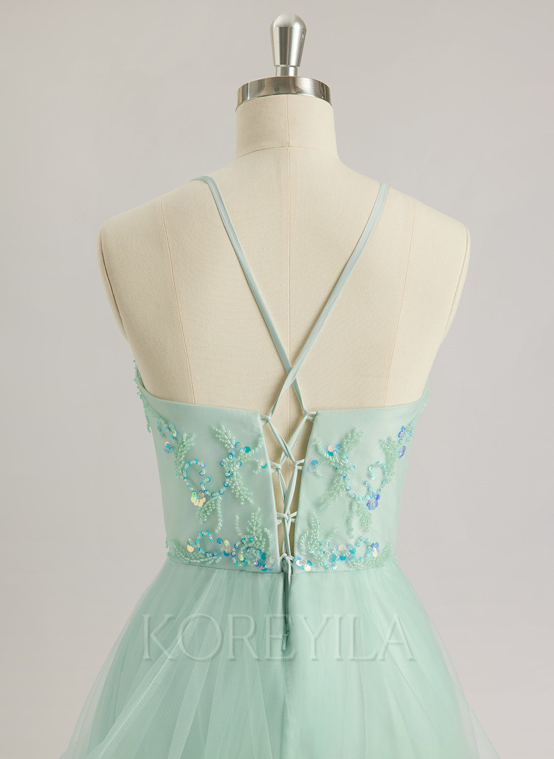 Ball-Gown/Princess Illusion Floor-Length Tulle Prom Dresses With Sequins Beading