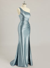 Trumpet/Mermaid One Shoulder Sweep Train Jersey Prom Dresses With Rhinestone