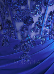 Trumpet/Mermaid V-Neck Sweep Train Jersey Lace Maxi Dresses With Pleated Sequins