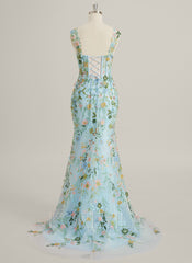 Trumpet/Mermaid V-Neck Sweep Train Lace Maxi Dresses With Flower