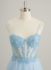 A-line V-Neck Floor-Length Lace Tulle Maxi Dresses With Sequins