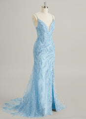 Trumpet/Mermaid V-Neck Sweep Train Lace Maxi Dresses With Sequins