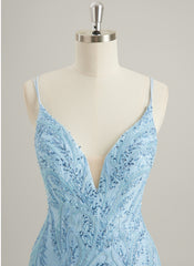 Trumpet/Mermaid V-Neck Sweep Train Lace Maxi Dresses With Sequins