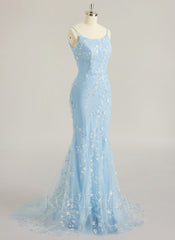 Trumpet/Mermaid Scoop Sweep Train Tulle Lace Maxi Dresses With Sequins