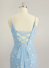 Trumpet/Mermaid Scoop Sweep Train Tulle Lace Maxi Dresses With Sequins