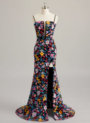 Trumpet/Mermaid Square Sweep Train Lace Maxi Dresses With Flower Sequins