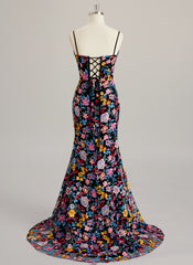 Trumpet/Mermaid Square Sweep Train Lace Maxi Dresses With Flower Sequins