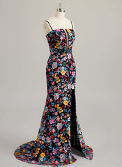 Trumpet/Mermaid Square Sweep Train Lace Maxi Dresses With Flower Sequins