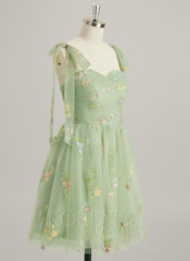 A-line Sweetheart Mini Lace Mini Dress With Bow Pleated