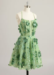 A-line Scoop Mini Lace Mini Dress With Flower 3D Floral Sequins