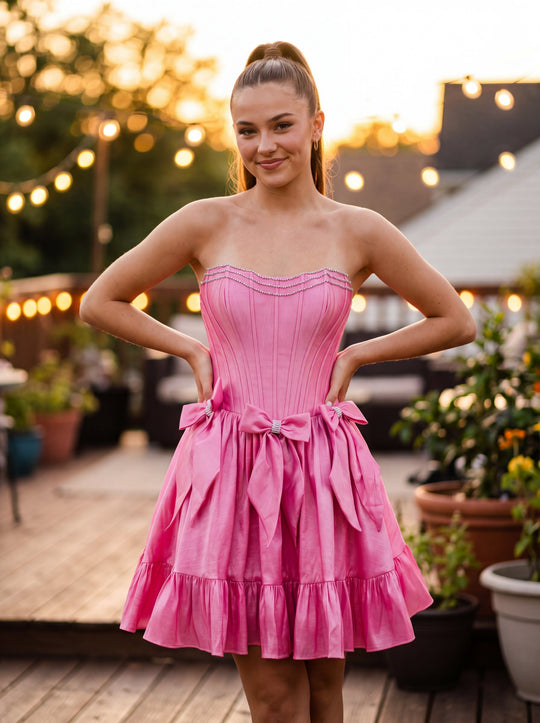 Ball-Gown/Princess Sleeveless Short Taffeta Homecoming Dress With Bow