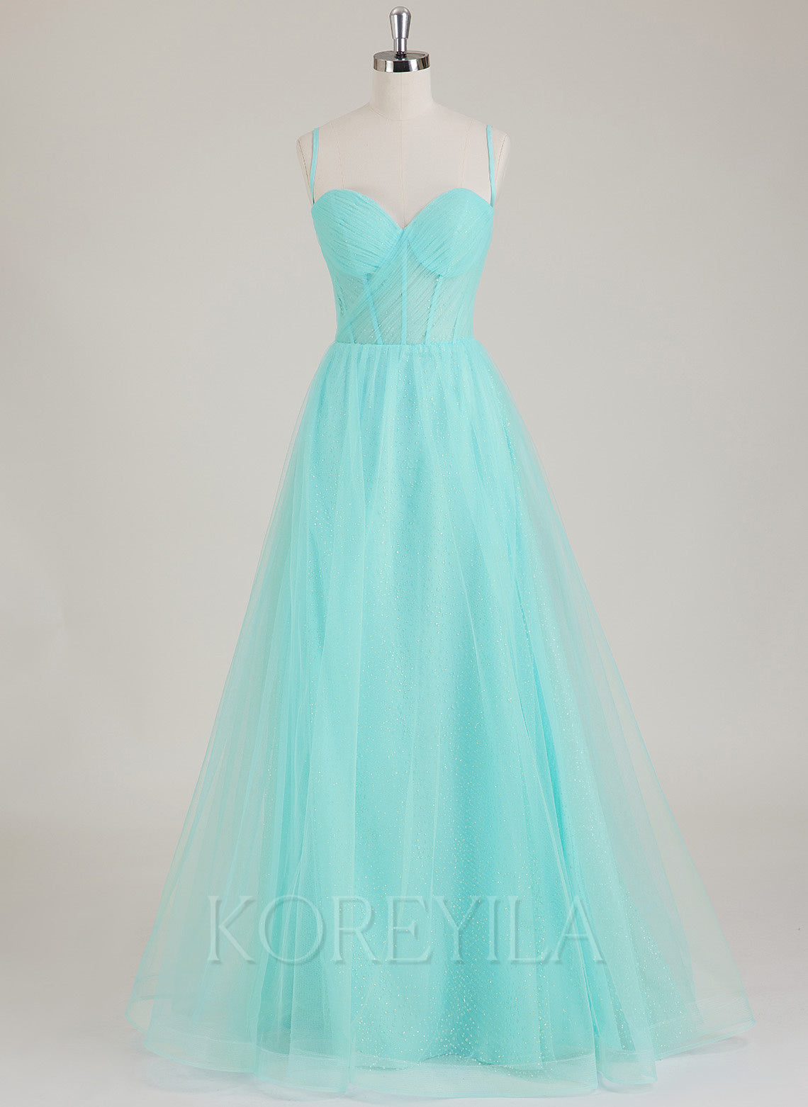 Sleeveless Spaghetti Straps Sweetheart Pleated Tulle A-line Maxi Dress