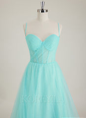 Sleeveless Spaghetti Straps Sweetheart Pleated Tulle A-line Maxi Dress