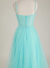 Sleeveless Spaghetti Straps Sweetheart Pleated Tulle A-line Maxi Dress