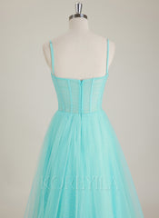 Sleeveless Spaghetti Straps Sweetheart Pleated Tulle A-line Maxi Dress