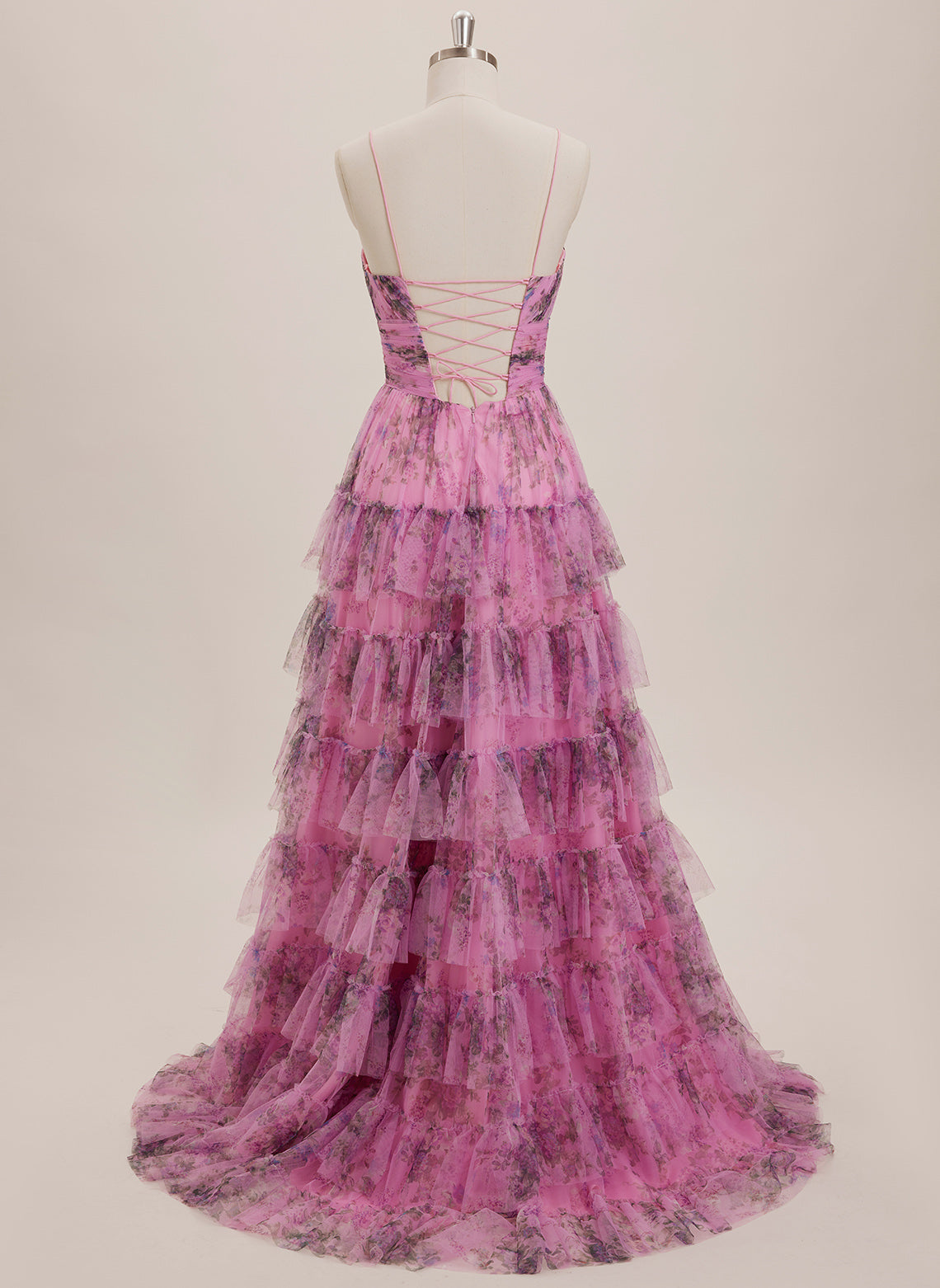Ball-Gown/Princess V-Neck Sweep Train Tulle Maxi Dresses With Cascading Ruffles Pleated