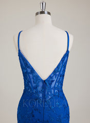 Spaghetti Straps V-Neck 3D Floral Lace Trumpet/Mermaid Maxi Dress