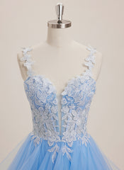 Ball-Gown/Princess Sweetheart Sweep Train Tulle Maxi Dresses With Appliques Lace