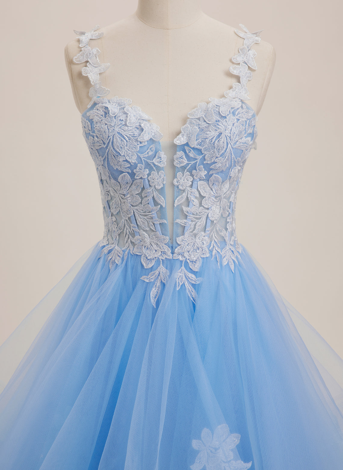 Ball-Gown/Princess Sweetheart Sweep Train Tulle Maxi Dresses With Appliques Lace