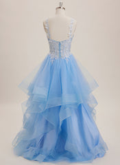 Ball-Gown/Princess Sweetheart Sweep Train Tulle Maxi Dresses With Appliques Lace