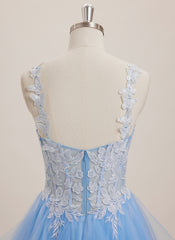 Ball-Gown/Princess Sweetheart Sweep Train Tulle Maxi Dresses With Appliques Lace