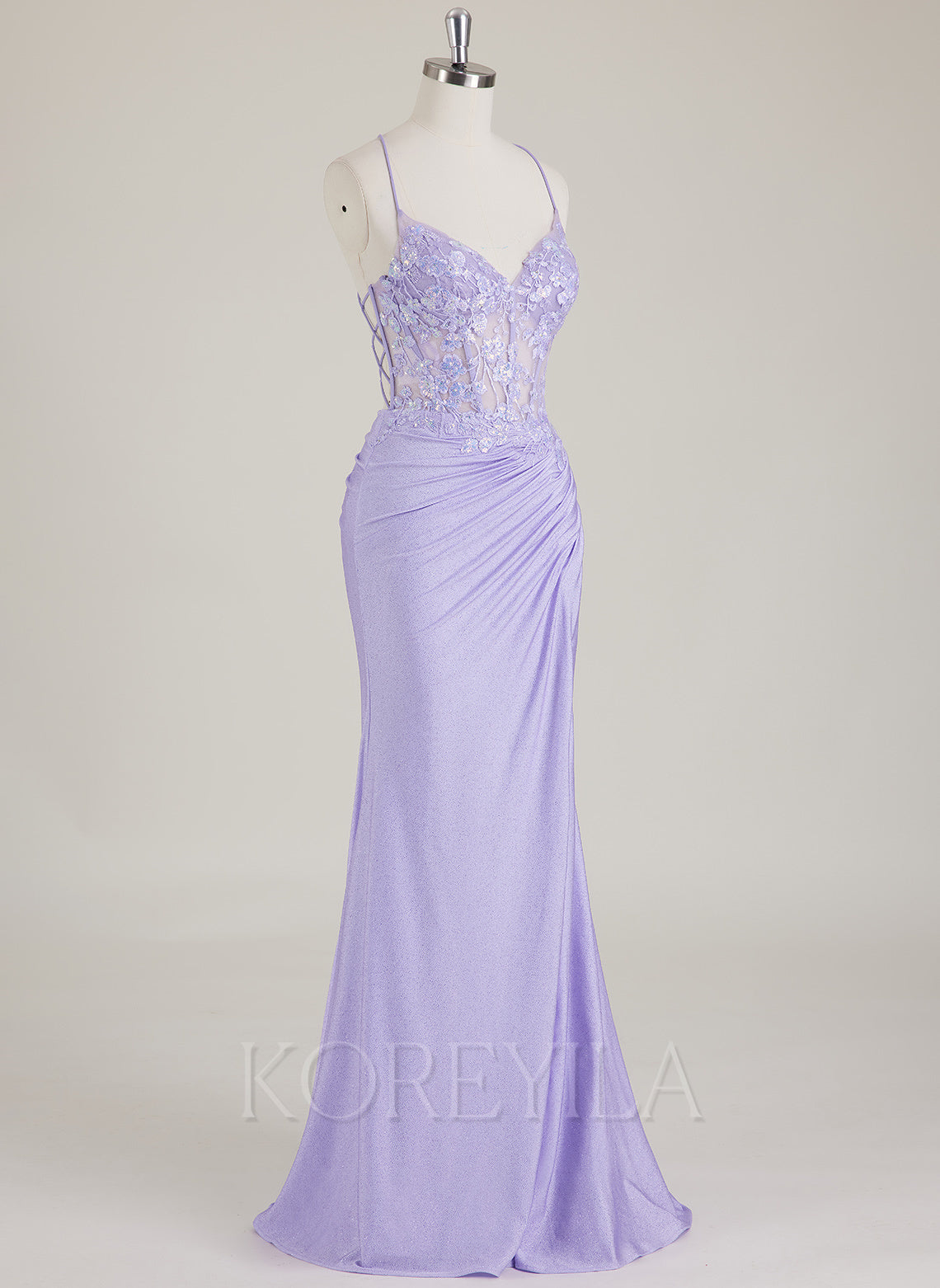 Spaghetti Straps V-Neck Sequins Jersey Trumpet/Mermaid Maxi Dress With Leg Slit